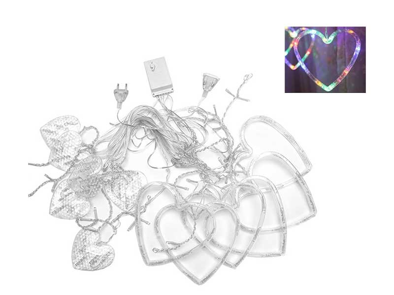 Instalație 12 inimioare multicolore 3M – Șir luminos decorativ pentru interior și exterior