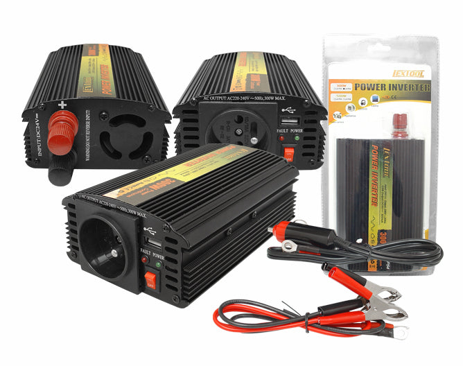 Invertor Tensiune 12V 300W cu 2 Porturi USB – Undă Modificată, 600W Vârf, Priză UK