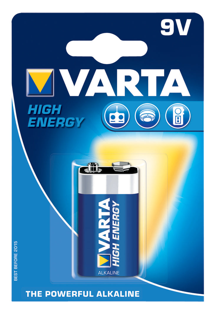 Baterie 9V Varta High Energy Longlife Power – Alcalină, putere ridicată