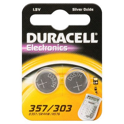 Set 2 baterii ceas Duracell 357/303 AG13 – 1.5V, argint-oxid, durată lungă