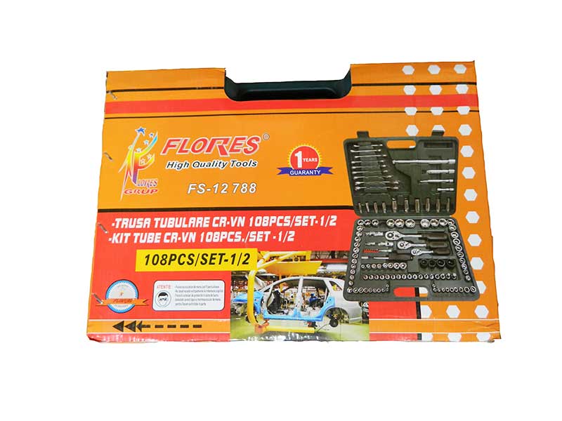 Trusă tubulare CR-VN 108 piese 1/2”, set profesional complet pentru mecanică