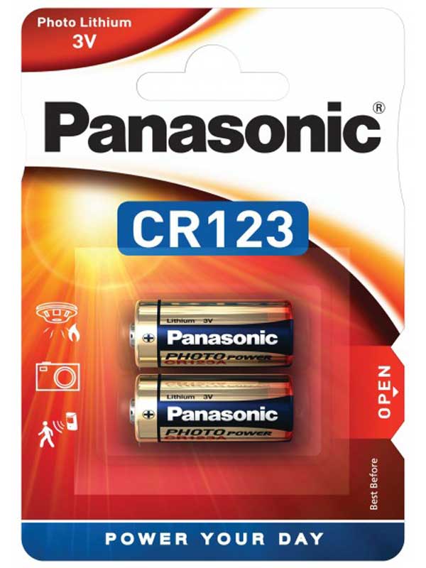 Baterii Panasonic CR123 Lithium Power – Set 2 bucăți, 3V, litiu, pentru lanterne și camere foto