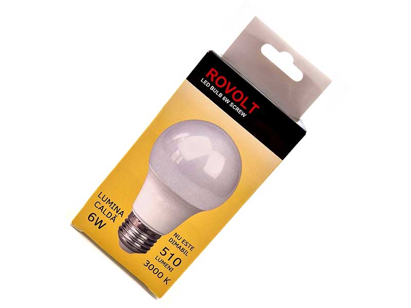 Bec LED Rovolt 6W, E27, Alb Cald 3000K, 510lm
