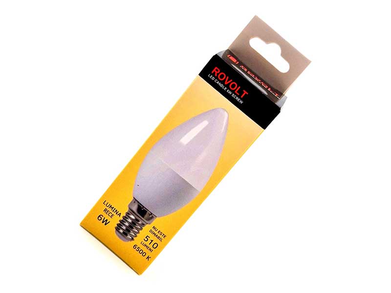 Bec LED Lumanare Rovolt 6W, E14, Alb Rece 6400K, 510lm