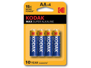 Set 4 baterii R6 Kodak MAX Super Alkaline – AA 1.5V, performanță îmbunătățită