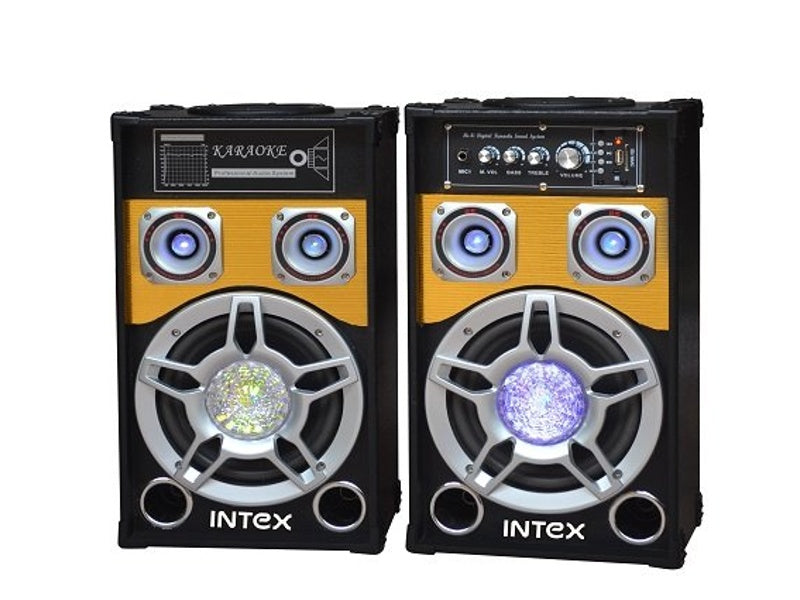 Set 2 Boxe cu Amplificare și MP3 Intex DJ801K – Sistem Audio Compact cu Subwoofer de 6.5" și Funcții Multimedia