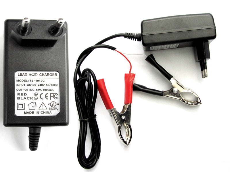 Încărcător acumulatori plumb-acid 12V – 1A – compact, protejat, pentru baterii auto, UPS și echipamente 12V