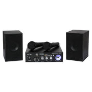 Set Karaoke cu Amplificator USB, Bluetooth, 2 Microfoane și 2 Boxe din Lemn