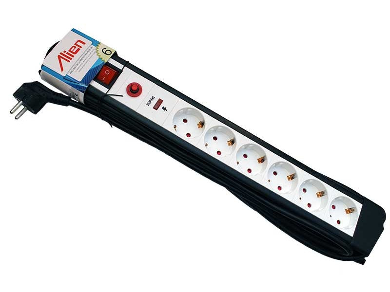 Prelungitor cu Protecție la Supratensiune 6 Cai 3m Alien – Siguranță Sporită pentru Echipamente Sensibile