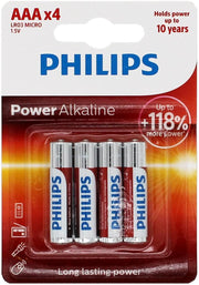 Set 4 baterii Philips Power Alkaline R3 – AAA 1.5V, fiabile pentru utilizare zilnică