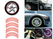 Bandă reflectorizantă pentru roți – set 16 dungi – 8 mm – PVC durabil pentru jante 16–18 inch – culoare roșu