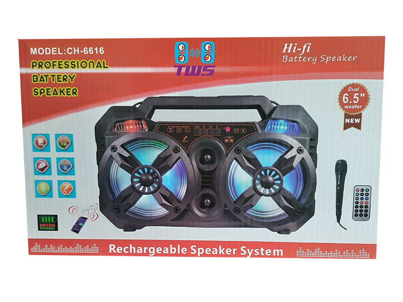 Boxă Karaoke 2×6.5 inch cu Microfon / FM / Bluetooth / USB – Sistem Portabil pentru Distracție