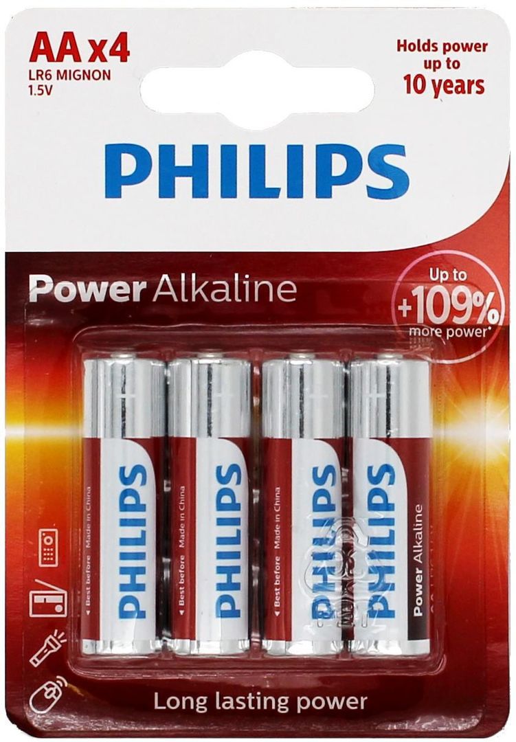 Set 4 baterii Philips Power Alkaline R6 – AA 1.5V, fiabile pentru uz general