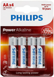 Set 4 baterii Philips Power Alkaline R6 – AA 1.5V, fiabile pentru uz general