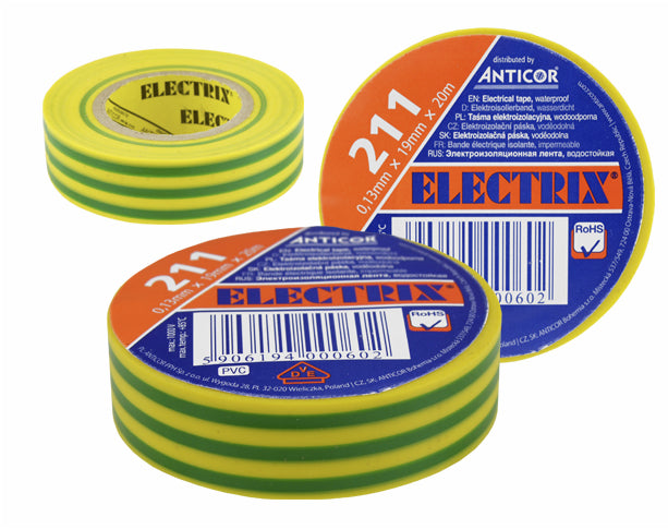 Bandă izolier galben/verde 20m – PVC pentru instalații electrice