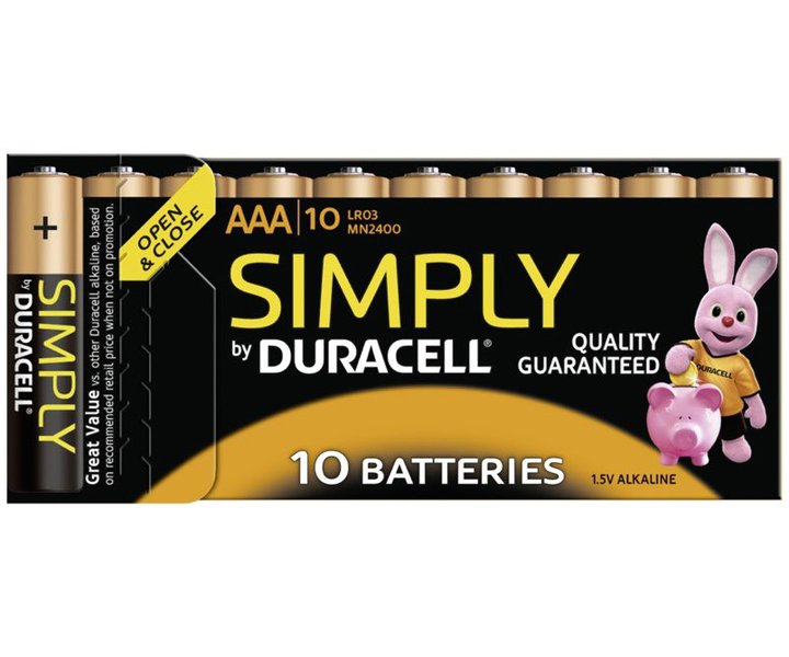 Set 10 baterii R3 Duracell Simply – AAA 1.5V, fiabilitate Duracell