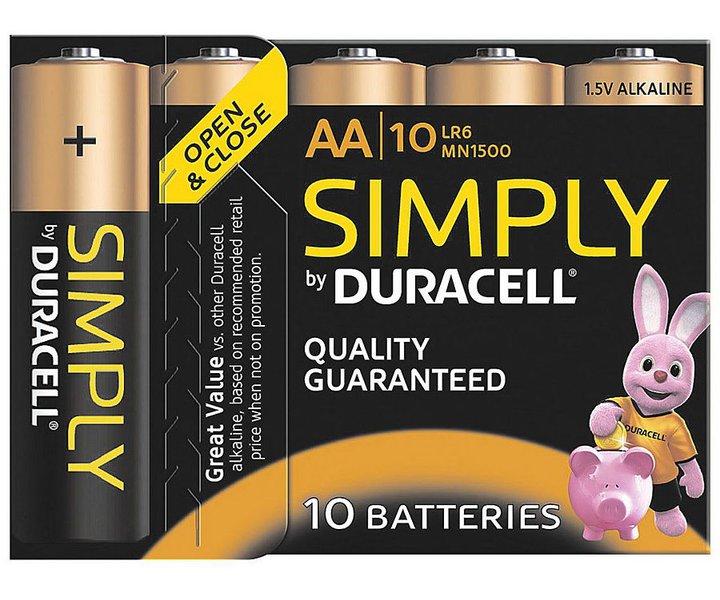 Set 10 baterii R6 Duracell Simply – AA 1.5V, performanță și fiabilitate