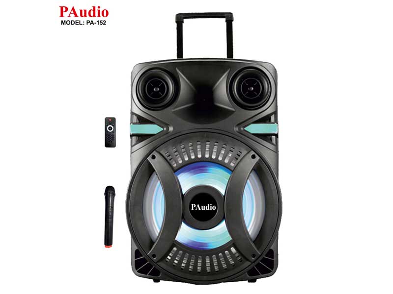 Incintă Activă 15 inch ABS USB/SD/FM/BT/ACCU PAudio – Boxă Portabilă Puternică cu Microfon Wireless și Lumini LED