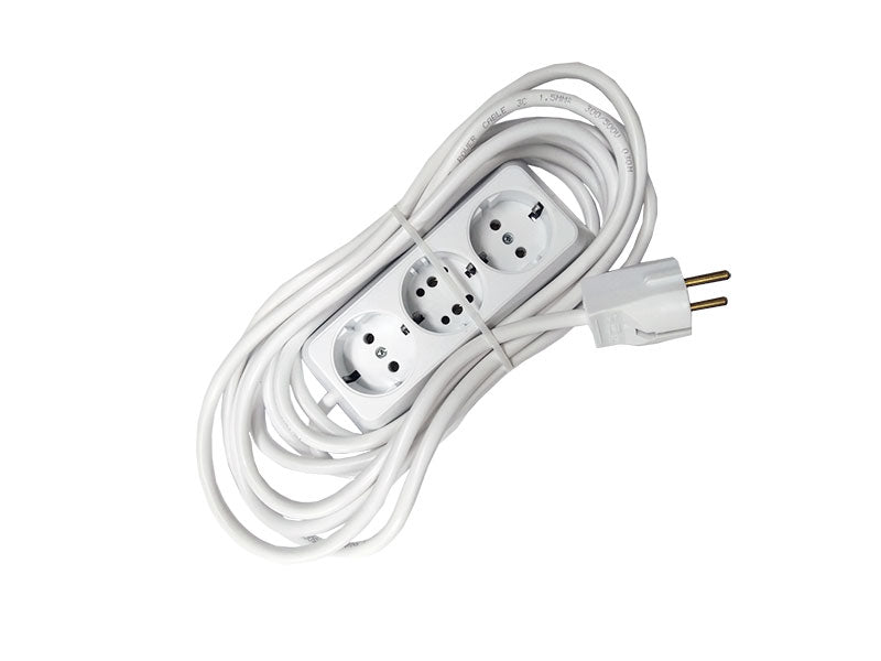 Prelungitor Bachelită 3 Cai 5m 3x1.5mm² Alb – Rezistent, Sigur și Ideal pentru Utilizare Intensivă
