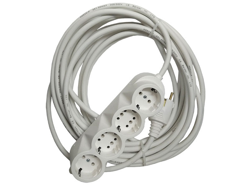 Prelungitor Cauciucat Bachelită 4 Cai 10m 3x1.5mm² Alb – Profesional, Rezistent și Flexibil