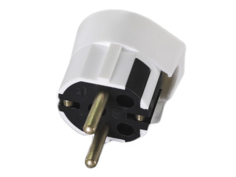 Ștecher Schuko bachelită 90° alb – rezistent și ergonomic