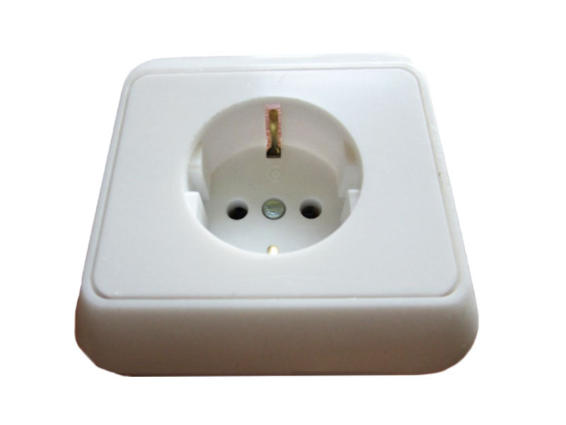 Priză Schuko bachelită albă – robustă și rezistentă, montaj aplicat