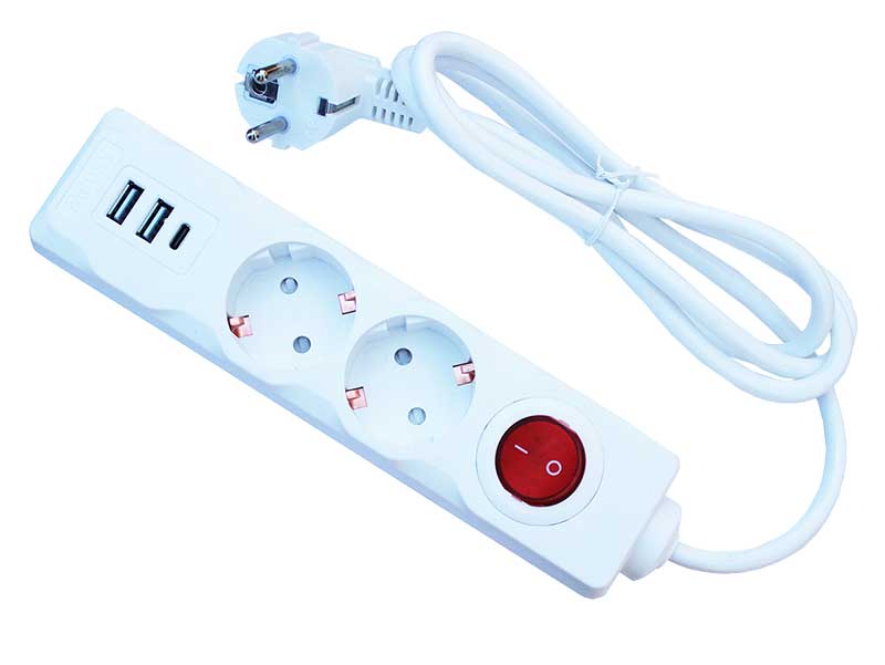 Prelungitor 2 Cai cu USB + Tip C 1.5m – Multifuncțional pentru Încărcare Rapidă