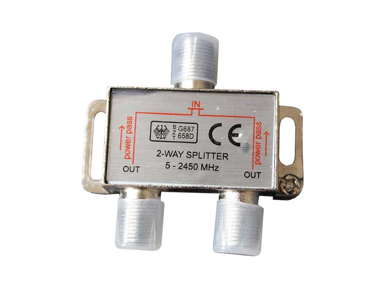Splitter Satelit 2 Căi 5–2450 MHz cu Power Pass, Carcasă Zinc, Nichelat